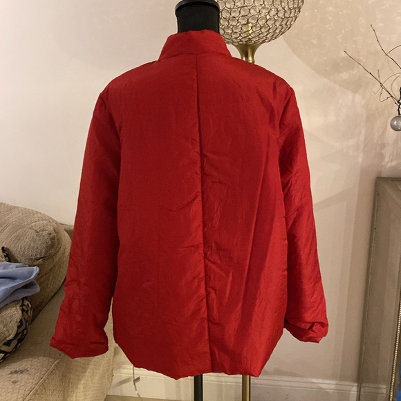 Donna Karan Red Puffer Jacket Quilted Stand-Up Collar size L - Picture 2 of 4